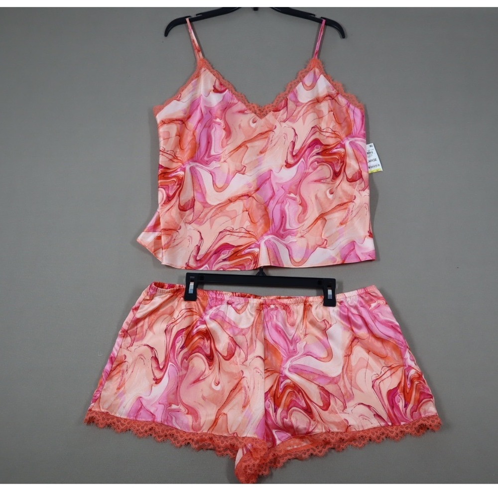INC Lace-Trim Cami Pajama Set - Pink Marble - Size XL